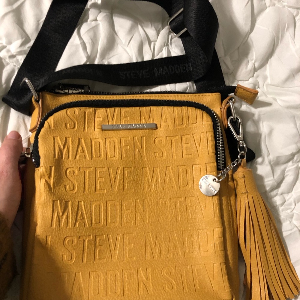 Steve Madden Yellow Embossed Crossbody Bag with Tassel Charm